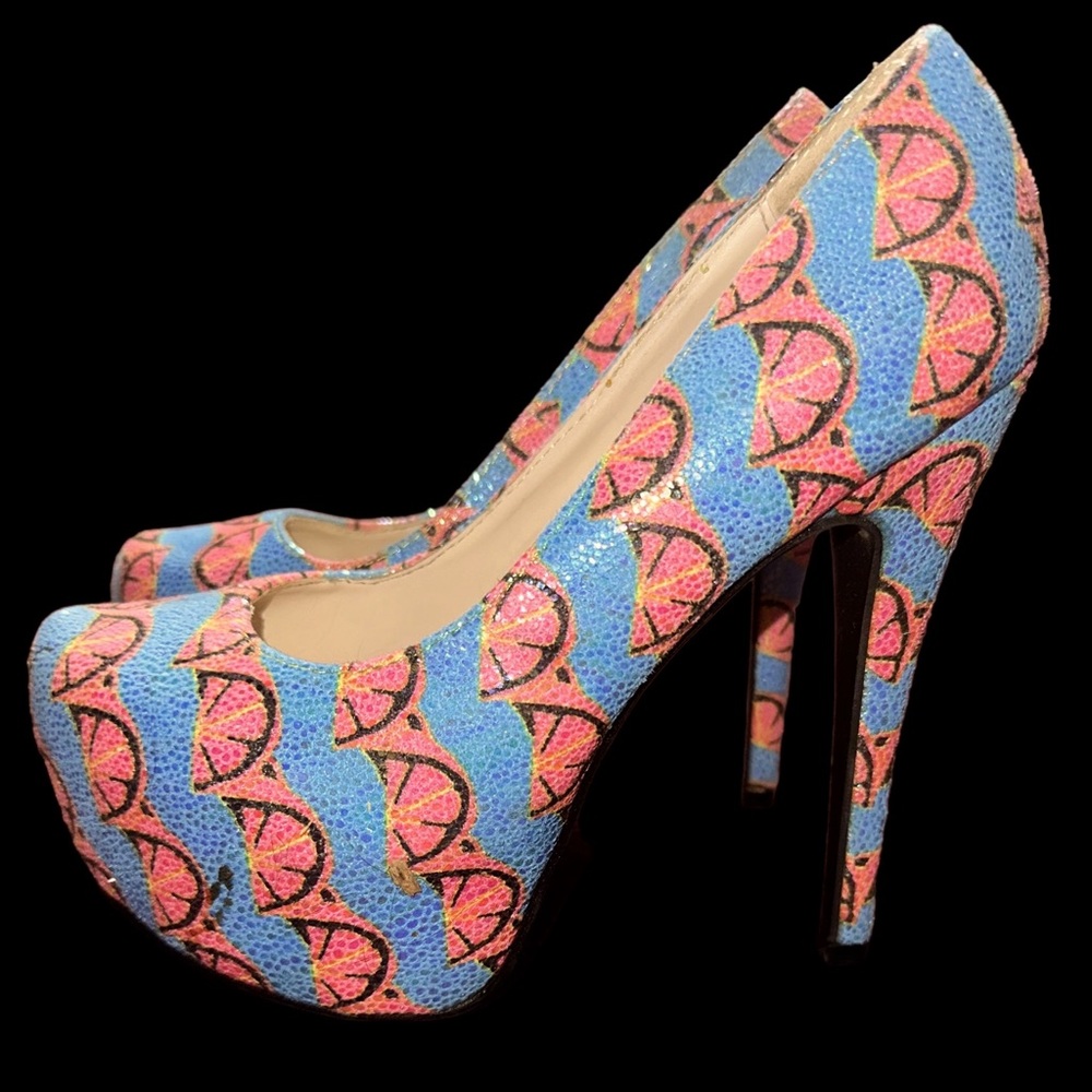 Fruity watermelon summer platforms 7 blue and peach/pink